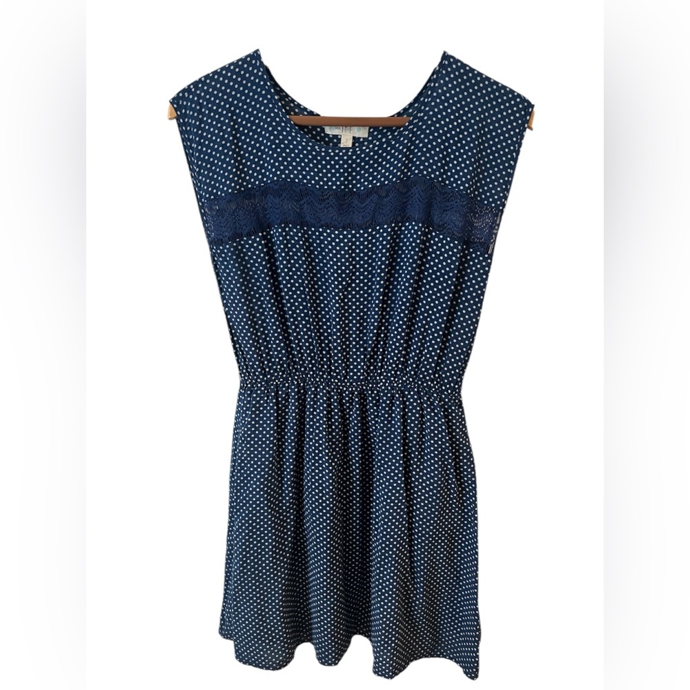 Love, Fire Blue & White Polka dot eyelet dress with pockets  size small